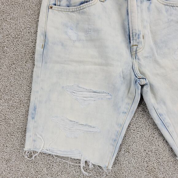 American Eagle Womens Shorts 31" Blue Denim Acid Wash Distressed Cut Off Bermuda - Picture 8 of 13